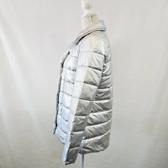 J. McLaughlin Holographic Silver Autumn Puffer Jacket size Small - Picture 6 of 12
